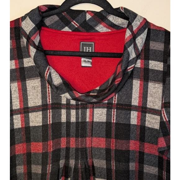 JH Jessica Howard Women's Size XL Short Sleeve Plaid Cowl Neck Pleated Dress Red - Picture 3 of 7